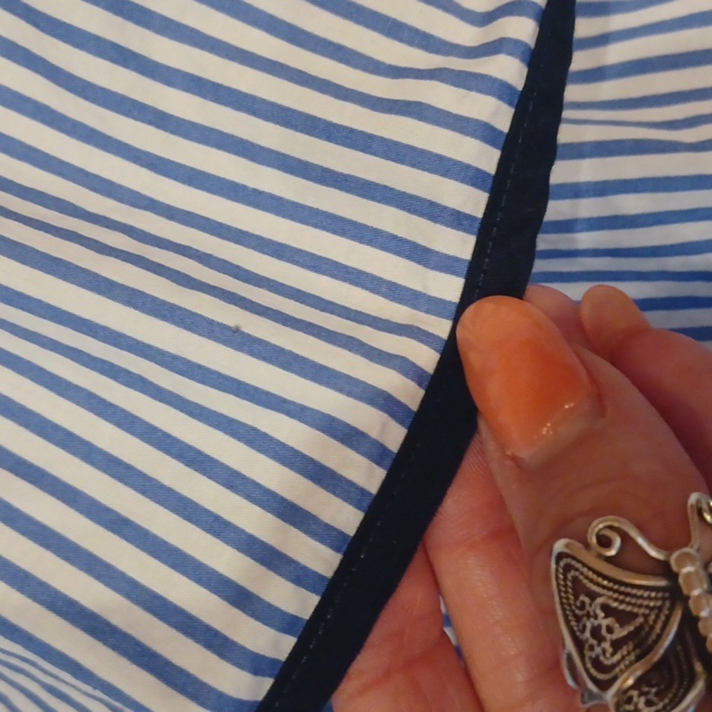J. Crew Blue/White Striped One Shoulder Flounce Blouse - Picture 3 of 7